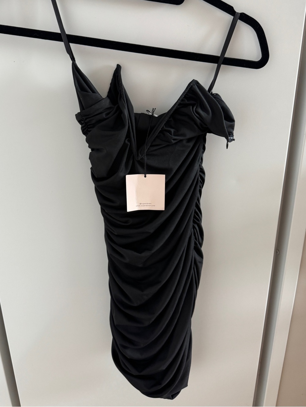 NEW W TAGS superdwon revolve Black Ruched Mini Slip Dress size xs